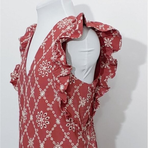 NWT FREE THE ROSES Dusty red ruffle sleeves eyelet boho festival dress - Picture 6 of 11